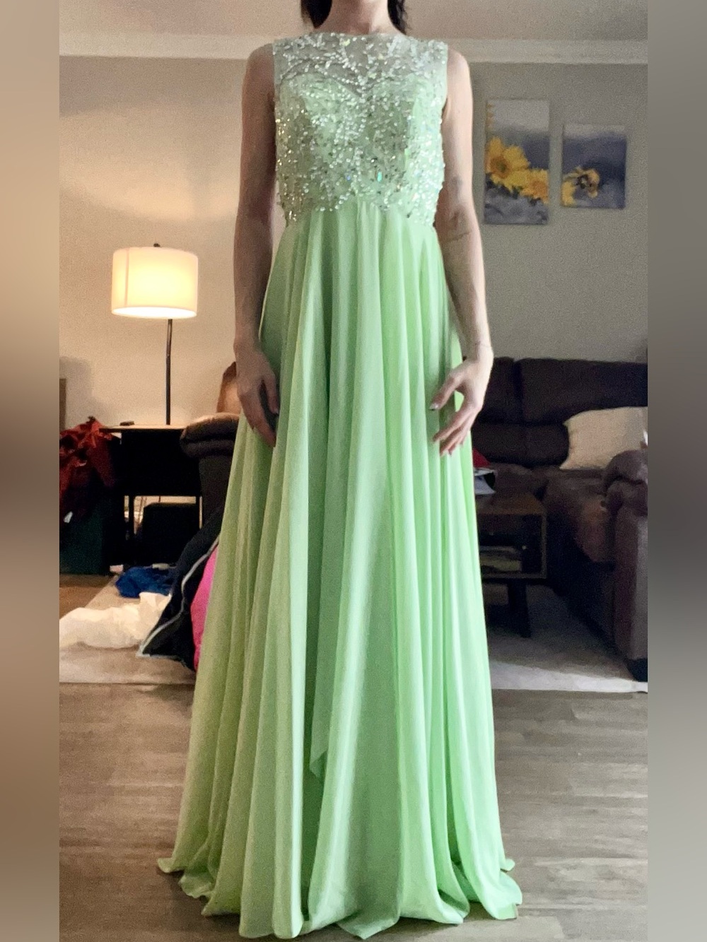 Elegant Green Beaded Evening Gown